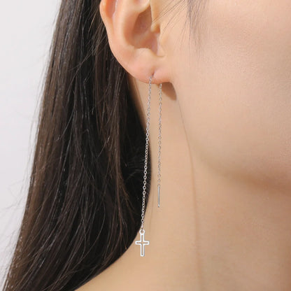 Gold Cross Long Tassel Earrings