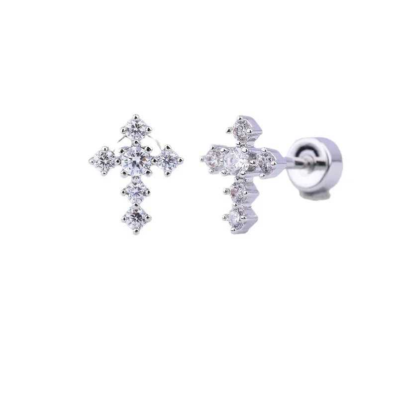 Mini Titanium Steel Cross Earring