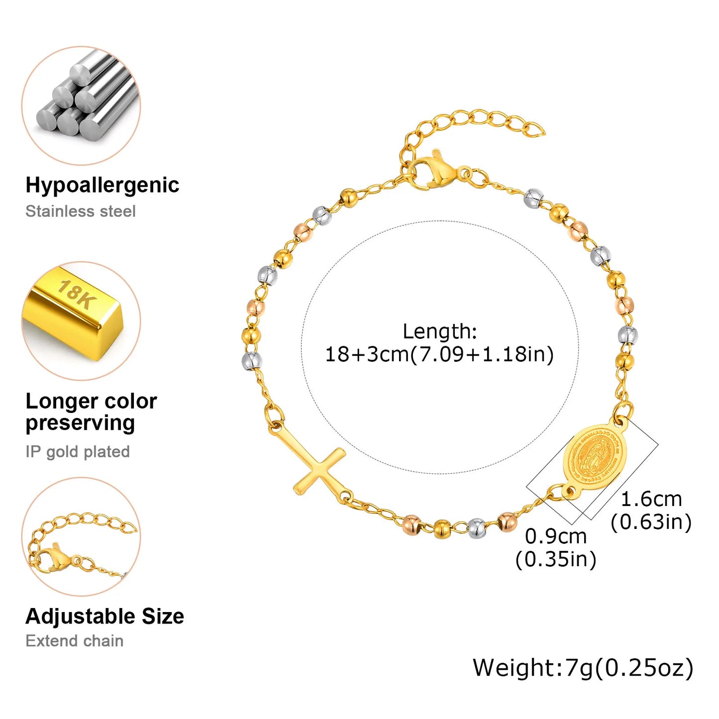 Virgin Mary Bracelet,Charm Rosary Cross Chain Bracelet