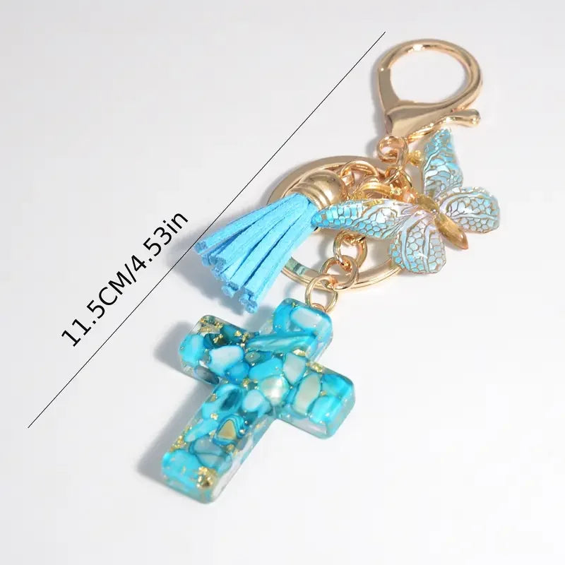 Multi-Color Cross & Butterfly Resin Keychain – Christian Gift