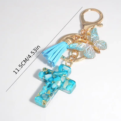 Multi-Color Cross & Butterfly Resin Keychain – Christian Gift