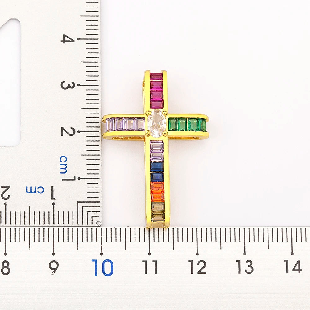 Colorful Rhinestone Cross Shape Pendant Necklace
