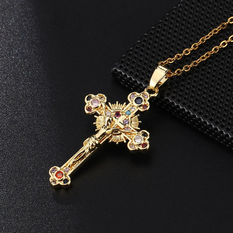Jesus Multi-colored Cross Necklace Pendant