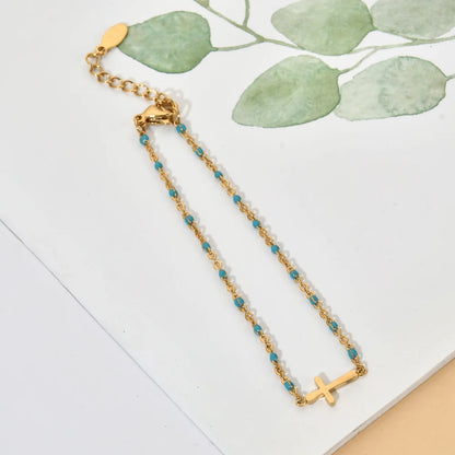 Gold Thin Chain Colorful Cross Bracelets