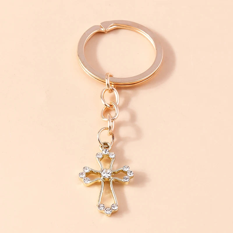 Luxury Rhinestone Crystal Cross Keychain for Women