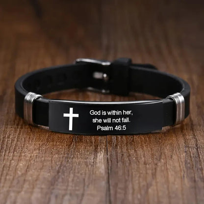 Bible Verse Inspirational Bracelet – Black Stainless Steel