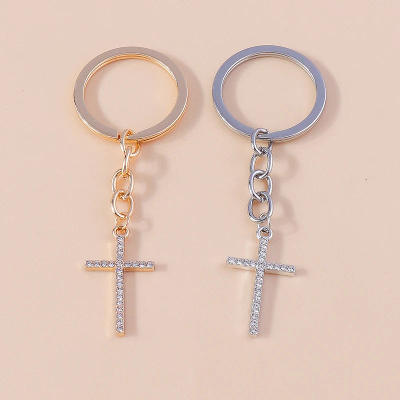Luxury Rhinestone Crystal Cross Keychain for Women