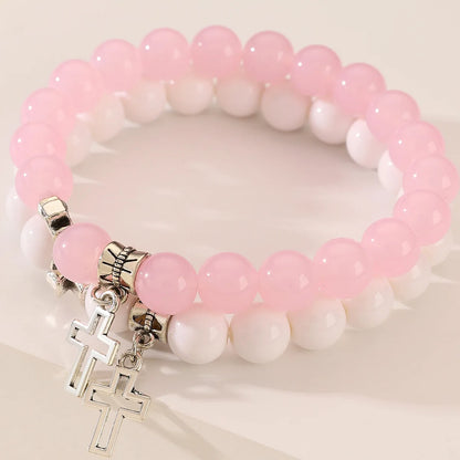2Pcs/Set Pink Crystal Beads Bracelet