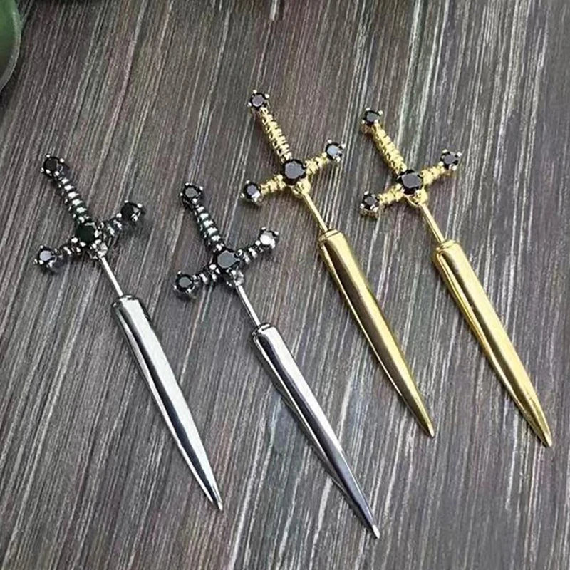 Cross Sword Stud Earrings for Women – Gold, Silver & Black