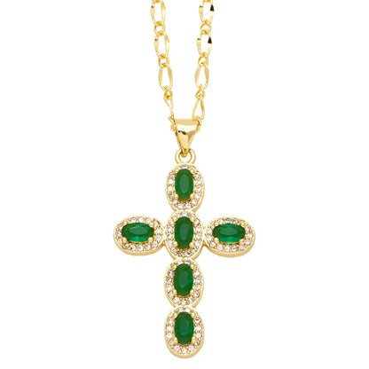 Colorful Round Zircon Cross Necklace for Women