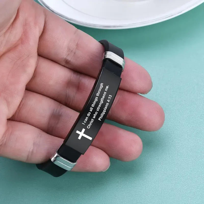 Bible Verse Inspirational Bracelet – Black Stainless Steel