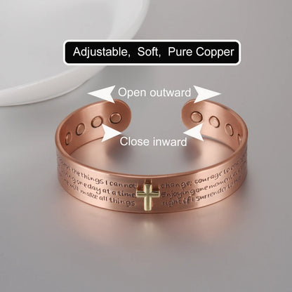 Copper Magnetic Cross Cuff Bracelet for Men – Adjustable Bible Bangle