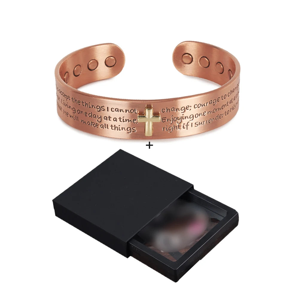 Copper Magnetic Cross Cuff Bracelet for Men – Adjustable Bible Bangle