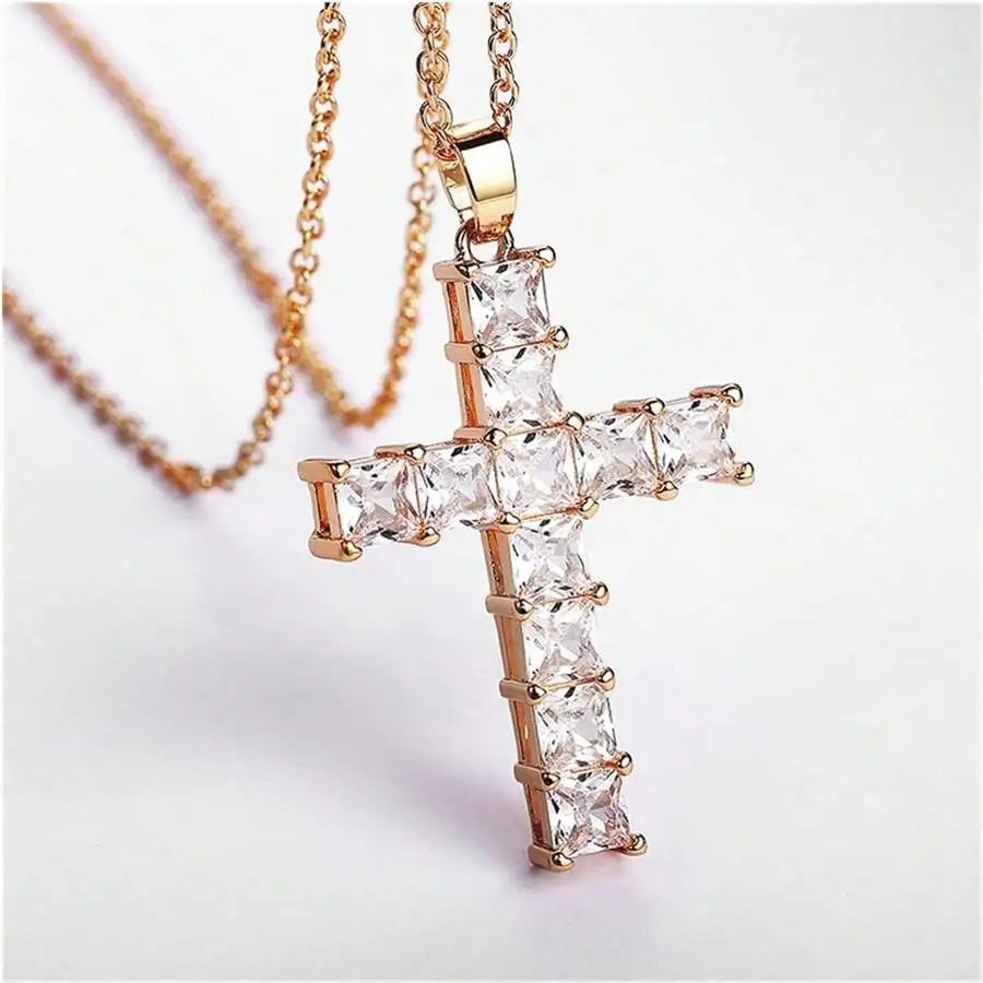 Baby Pink Crystal Cross Pendant Necklace