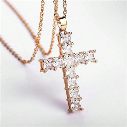 Baby Pink Crystal Cross Pendant Necklace