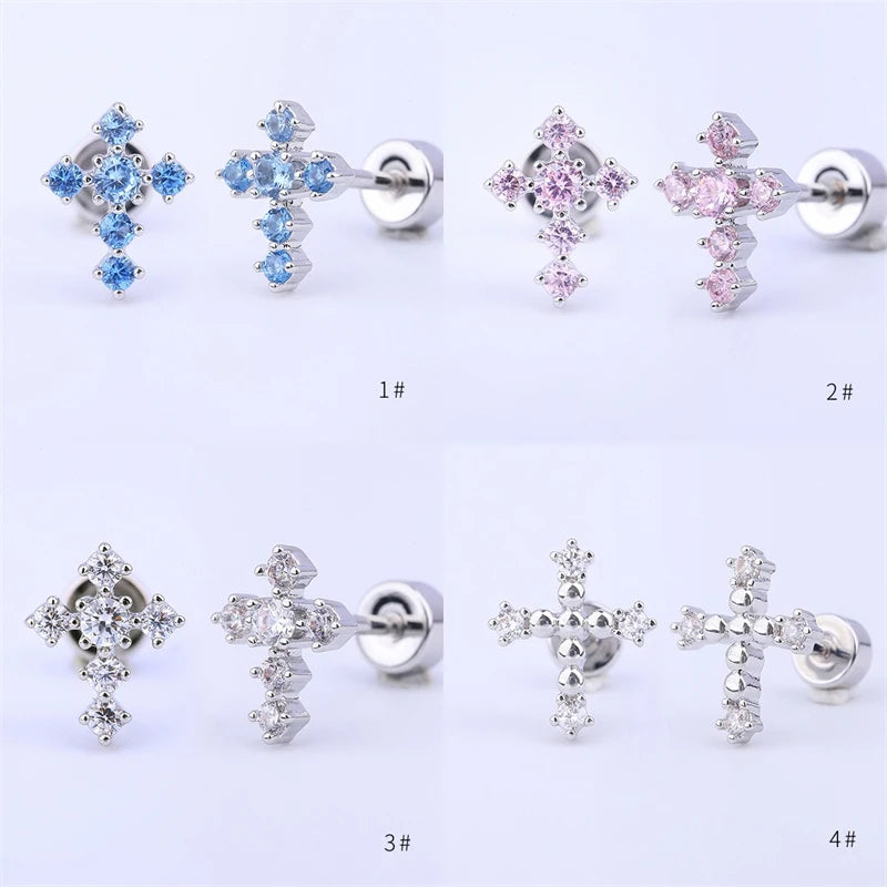 Mini Titanium Steel Cross Earring