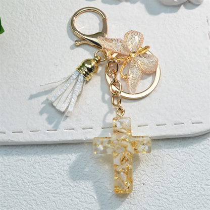 Multi-Color Cross & Butterfly Resin Keychain – Christian Gift