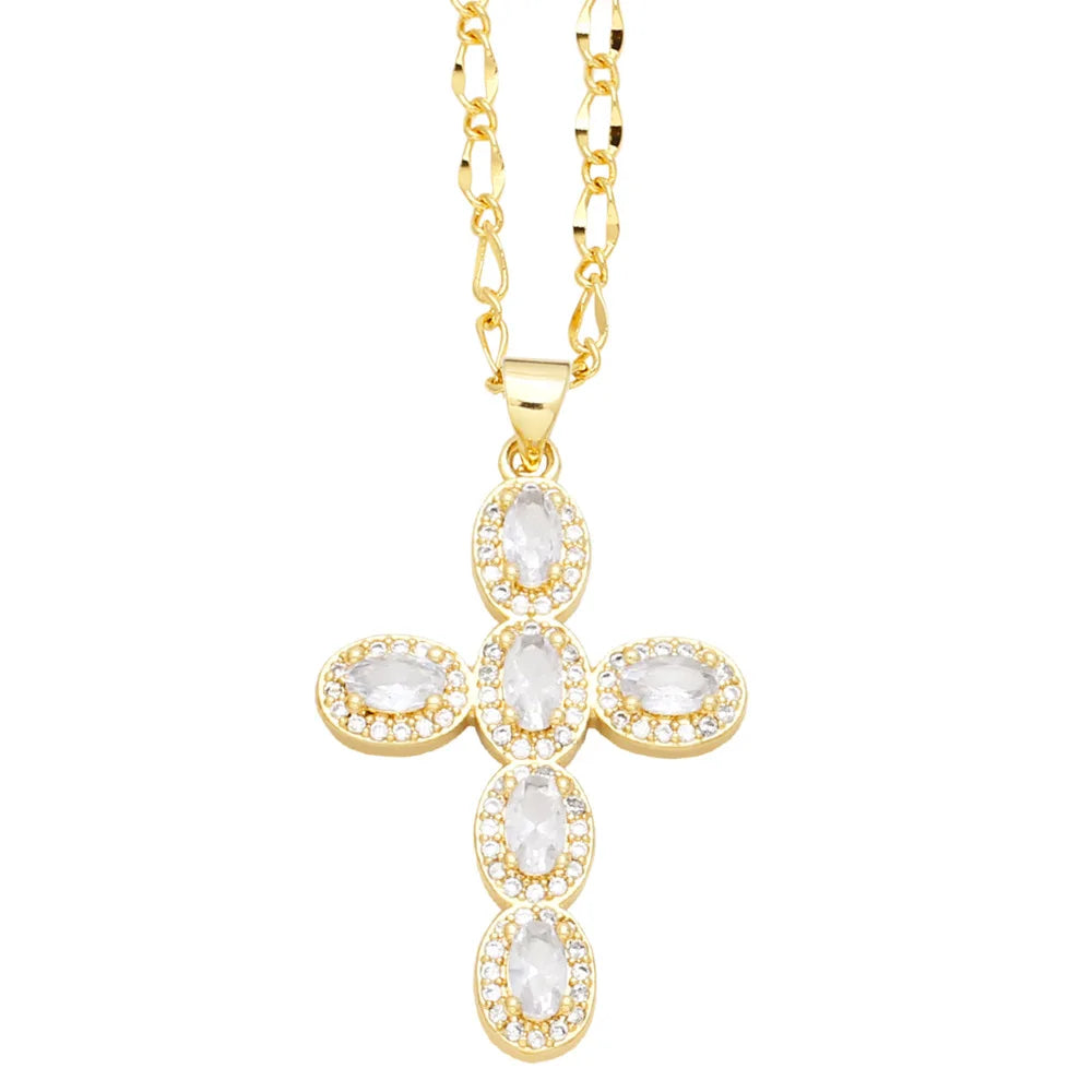 Colorful Round Zircon Cross Necklace for Women