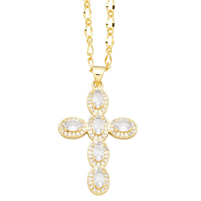Colorful Round Zircon Cross Necklace for Women