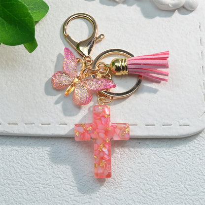 Multi-Color Cross & Butterfly Resin Keychain – Christian Gift