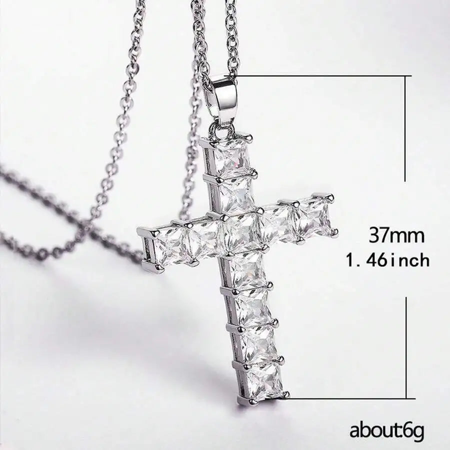 Baby Pink Crystal Cross Pendant Necklace