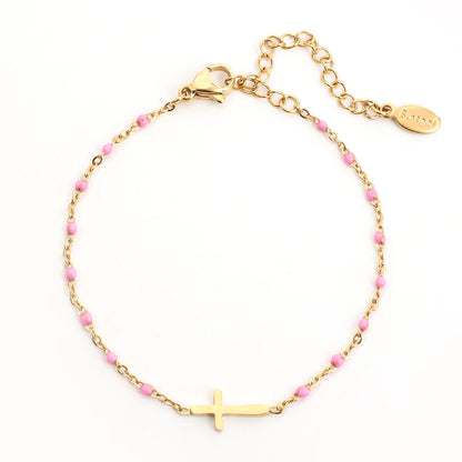 Gold Thin Chain Colorful Cross Bracelets