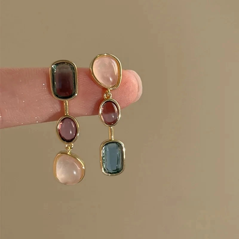 Asymmetric Colorful Geometric Dangle Earrings for Women