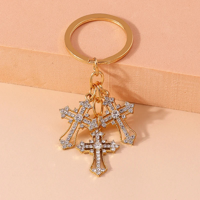 Luxury Rhinestone Crystal Cross Keychain for Women