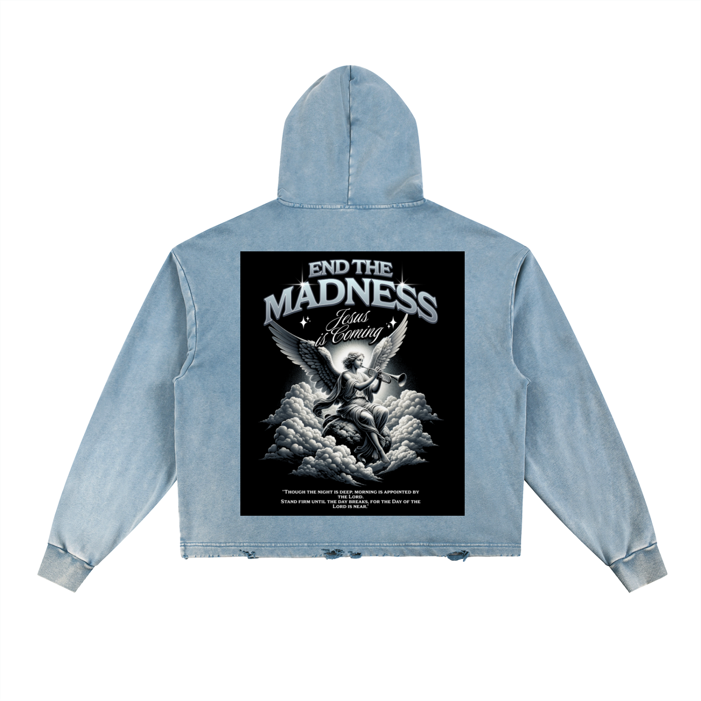 end the madness ,blue ,jeans ,jean ,jacket,shirt ,graphic ,black,angels 